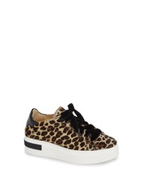 dunkelbraune Leder niedrige Sneakers mit Leopardenmuster