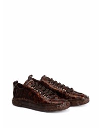 dunkelbraune Leder niedrige Sneakers mit Leopardenmuster von Giuseppe Zanotti