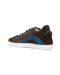 dunkelbraune Leder niedrige Sneakers mit Schlangenmuster von DSQUARED2