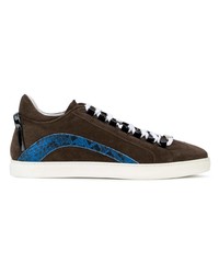 dunkelbraune Leder niedrige Sneakers mit Schlangenmuster von DSQUARED2