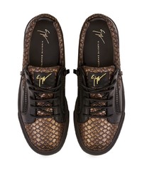 dunkelbraune Leder niedrige Sneakers mit Schlangenmuster von Giuseppe Zanotti