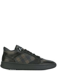 dunkelbraune Leder niedrige Sneakers mit Schottenmuster von Burberry