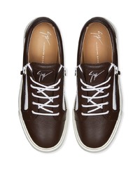 dunkelbraune Leder niedrige Sneakers von Giuseppe Zanotti