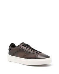 dunkelbraune Leder niedrige Sneakers von Santoni