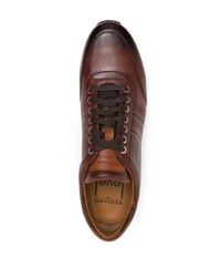 dunkelbraune Leder niedrige Sneakers von Magnanni