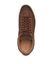 dunkelbraune Leder niedrige Sneakers von Santoni