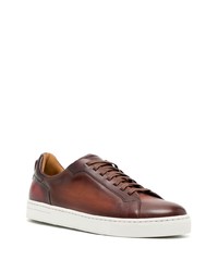 dunkelbraune Leder niedrige Sneakers von Magnanni