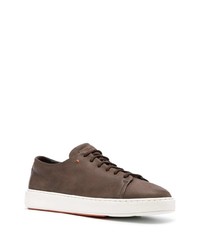 dunkelbraune Leder niedrige Sneakers von Santoni