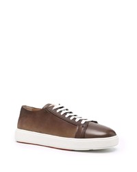 dunkelbraune Leder niedrige Sneakers von Santoni