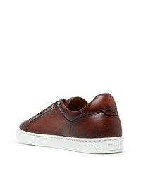 dunkelbraune Leder niedrige Sneakers von Magnanni