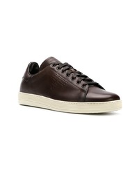 dunkelbraune Leder niedrige Sneakers von Tom Ford