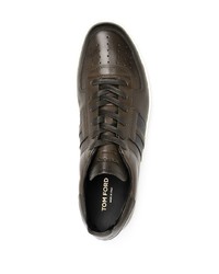 dunkelbraune Leder niedrige Sneakers von Tom Ford