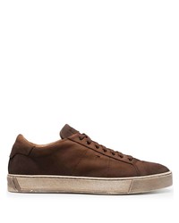 dunkelbraune Leder niedrige Sneakers von Santoni