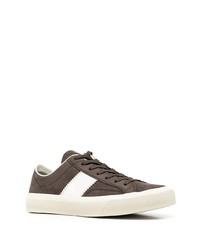 dunkelbraune Leder niedrige Sneakers von Tom Ford