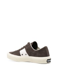 dunkelbraune Leder niedrige Sneakers von Tom Ford