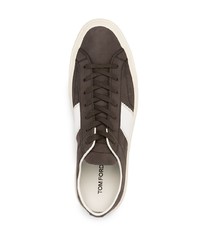 dunkelbraune Leder niedrige Sneakers von Tom Ford