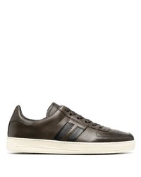 dunkelbraune Leder niedrige Sneakers von Tom Ford