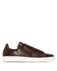 dunkelbraune Leder niedrige Sneakers von Tom Ford