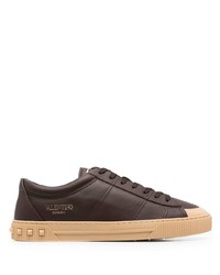 dunkelbraune Leder niedrige Sneakers von Valentino Garavani