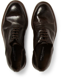 dunkelbraune Leder Oxford Schuhe von Dolce & Gabbana