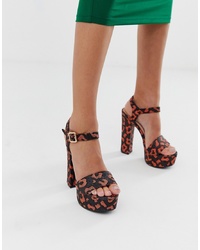 dunkelbraune Leder Sandaletten mit Leopardenmuster von Glamorous