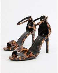 dunkelbraune Leder Sandaletten mit Leopardenmuster von New Look