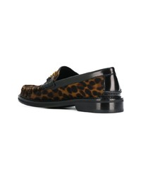 dunkelbraune Leder Slipper mit Leopardenmuster von Versace