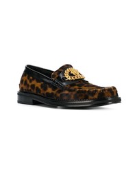 dunkelbraune Leder Slipper mit Leopardenmuster von Versace