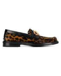 dunkelbraune Leder Slipper mit Leopardenmuster von Versace