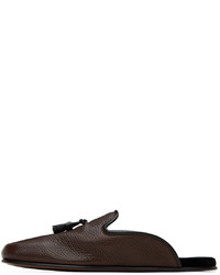 dunkelbraune Leder Slipper mit Quasten von Tom Ford