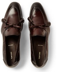 dunkelbraune Leder Slipper mit Quasten von Tom Ford