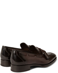 dunkelbraune Leder Slipper mit Quasten von Tom Ford