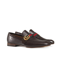 dunkelbraune Leder Slipper von Gucci