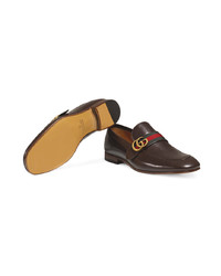 dunkelbraune Leder Slipper von Gucci