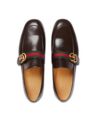 dunkelbraune Leder Slipper von Gucci