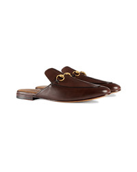 dunkelbraune Leder Slipper von Gucci