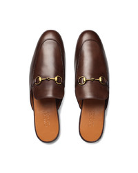 dunkelbraune Leder Slipper von Gucci