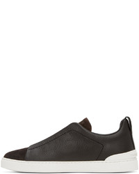 dunkelbraune Leder Sportschuhe von Zegna