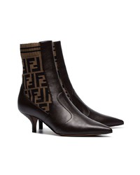 dunkelbraune Leder Stiefeletten von Fendi