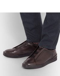 dunkelbraune Leder Turnschuhe von Ermenegildo Zegna