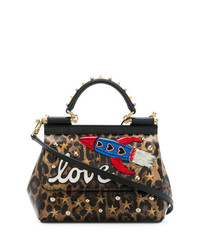 dunkelbraune Leder Umhängetasche mit Leopardenmuster von Dolce & Gabbana