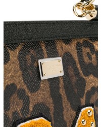 dunkelbraune Leder Umhängetasche mit Leopardenmuster von Dolce & Gabbana