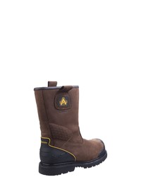 dunkelbraune Lederarbeitsstiefel von Amblers Safety