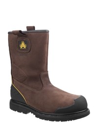 dunkelbraune Lederarbeitsstiefel von Amblers Safety