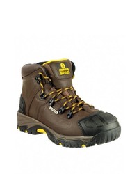 dunkelbraune Lederarbeitsstiefel von Amblers Safety