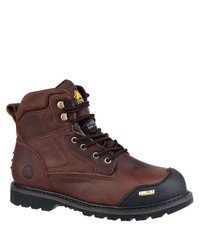 dunkelbraune Lederarbeitsstiefel von Amblers Safety