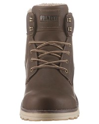 dunkelbraune Lederarbeitsstiefel von Pioneer Authentic Jeans