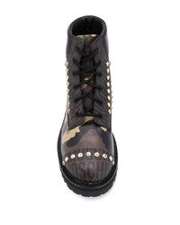 dunkelbraune Lederarbeitsstiefel von Moschino