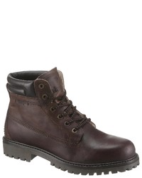 dunkelbraune Lederarbeitsstiefel von Wrangler