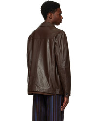 dunkelbraune Shirtjacke aus Leder von Saturdays Nyc